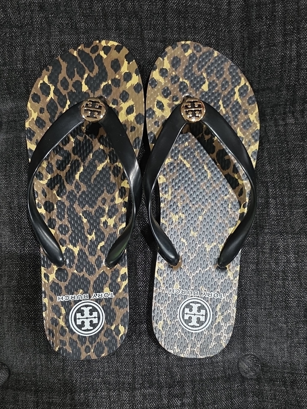 NWOT Women's Tory Burch Leopard Print Flip Flop Sandal with Black Straps 10.25in